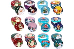 GUKASXI Lot de 12 petits pots en étain pour la fabrication de bougies de Noël, pots ronds vides en métal avec couvercles, pour le stockage au sec, les épices, les bonbons, les cadeaux de fête, les mariages et