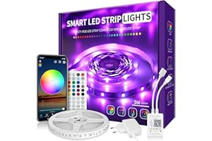 Nixtrve LED Strip 5m, LED Streifen 5m Selbstklebend mit Fernbedienung und App, LED Lichterkette LED Band Musik Sync LED Beleuchtung