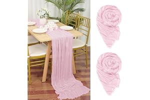Set med 2 rosa ostduk bordslöpare, 55 x 300 cm, rustik gasväv, rosa bröllopsbordsdekoration, bordsduk för bröllop, babyshower