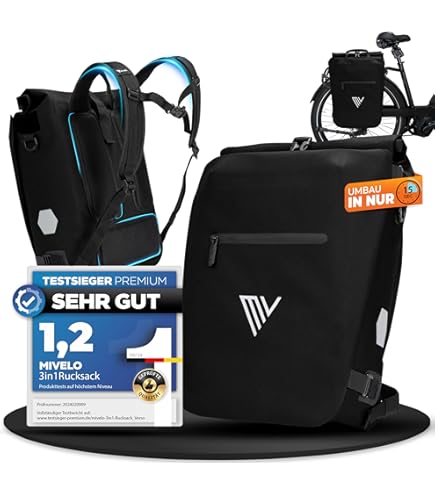 MIVELO 3-in-1 fietstas voor bagagedrager, fietstas rugzak met gevoerd laptopvak, bagagedragertas achter, 100% waterdicht, met reflectoren (Ice Mint, 20 liter