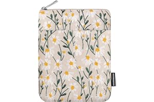 Dadanism 6-7 Pouces Étui Housse Sac Brodée pour 7" Nouveau Kindle Paperwhite et Kindle Colorsoft Signature Edition, 6" Kindle 11e Génération, Kindle Oasis/Tolino eReader, Marguerite Blanche