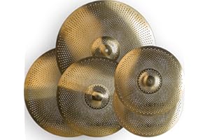 HAIRIESIS Leises Becken-Set, niedriges Volumen, 70 % - 80 %, 35,6 cm Hi-Hat + 40,6 cm Crash + 45,7 cm Crash + 50,8 cm Ride, 5 Stück goldene Schlagzeuger-Übungsbecken... (Gold)