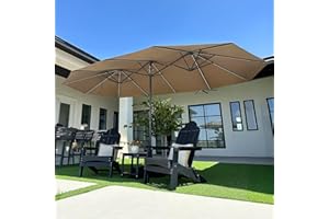 PURPLE LEAF Parasol de Jardin Extérieur 455 x 270 cm en Aluminium, Grand Parasol Double avec LED et Pied, pour Terrasse, Jardin, Balcon et Piscine, Taupe