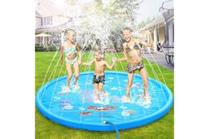 Meiruier 170cm Spruzzi e Splash Tappeto Gioco d'Acqua per Bambini, Blu, Marine Modello da Giardino e Piscina all'aperto Giocattoli Spray Divertimento