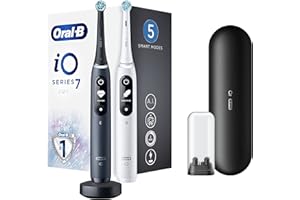 Oral-B iO Seria 7 Szczoteczka Elektryczna, Zestaw 2 Sztuk, Łączą się z Aplikacją Mobilną Oral-B, z Technologią Magnetyczną iO, 2 Końcówki, Etui Podróżne, Biała i Czarna