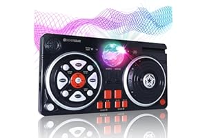 Silvergear® Kidi DJ Mix pour Enfants | Platine DJ Débutant avec Boule Disco | 46 Effets Sonores | Table de Mixage DJ | Portable & Fonctionne sur Piles | 39.3 x20.5x6.4 cm | Noir