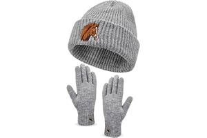 Geyoga Mütze Handschuh Set für Damen Wintermütze Warm Strickmütze Beanie Winter Fleece Handschuhe Weihnachten Geschenk für Frauen