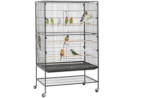 Yaheetech Gabbia Voliera per Pappagalli Uccelli Grandi Inseparabili Calopsite con Piedistallo Ruote in Metallo da Interno e Esterno 79 x 51,8 x 132 cm Nero