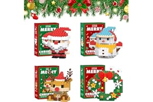 AVZYARDY 4 Stück Weihnachts-Baustein-Set, Weihnachtsmann Rentier Puzzle zum Zusammenbauen, DIY Weihnachtsbaustein-Spielzeug, Kleine Figuren for Kinder als Geschenk, Weihnachtsbaum-Dekorationen