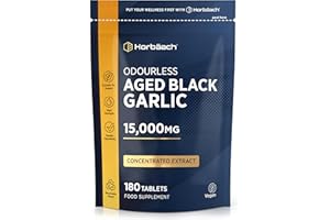 HORBÄACH Black Garlic Tablets 15,000mg | 180 Count | High Strength Odourless Concentrated Extract (100:1) | Aged Black Garlic Vegan Supplement | by Horbaach