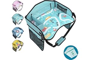 Amoilly Plateau de siège de voiture pour enfants, plateau de voyage pour tout-petits, avion, plateau de voiture pour enfants essentiels de voyage sur la route (bleu clair)
