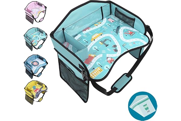 Amoilly Plateau de siège de voiture pour enfants, plateau de voyage pour tout-petits, avion, plateau de voiture pour enfants essentiels de voyage sur la route (bleu clair)