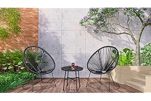 COSMO BUY Bistro Table and Chairs Set 2 Bistro Sets For 2 Garden Rattan Set Strig Outdoor Egg Patio 2-Seater 3 Pieces for Balcony Backyard Porch Lawn Conversation Set Glass Top Dining Table (Black)