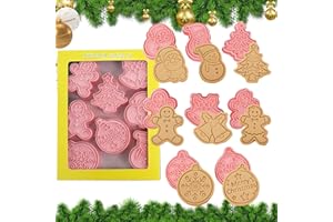 KARELLS Moldes de Galletas,8 PCS Moldes Galletas,Navidad Cortadores,Cookie Cutter, Cortadores de Galletas Navidad,Galletas,Moldes para Galletas 3D,con Anillo de Prensa de Copo de Nieve