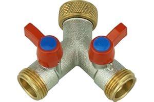 Répartiteur en Y - Raccord 2 voies avec robinets d'arrêt pour deux tuyaux d'arrivée - 2 appareils - Pour arrivée d’eau de réfrigérateur, lave-vaisselle et lave-linge - Robinets-vannes 3/4" (24,5 mm)