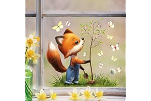 WANDTATTOO LOFT Fensterbild Frühling Ostern wiederverwendbar Fensteraufkleber Kinderzimmer Fuchs Baum Schmetterlinge Babyzimmer/Fuchs Baum (1027) / 3. DIN A2 Bogen