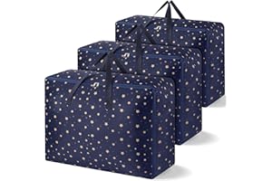 Averrex 105L Large Storage Bags, 3 Psc Moving Bags with Sturdy Zips and Handle, Waterproof Underbed Storage Bag for Clothes Duvet Bedding and Laundry