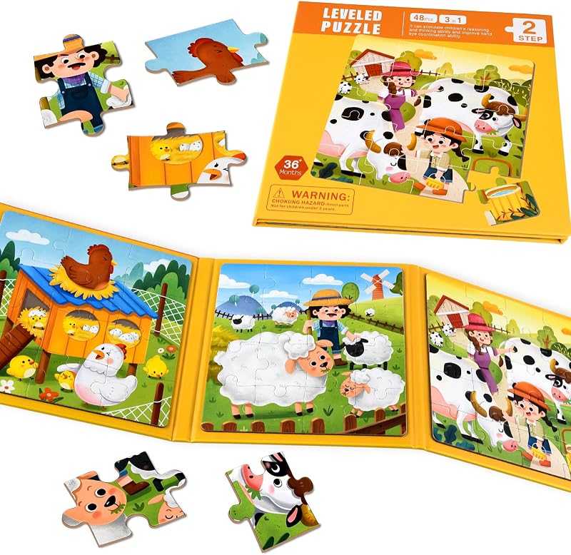 NEBURORA Puzzle magnetici per bambini piccoli, giocattoli educativi da viaggio, attivitĂ con auto e aereo, 48 pezzi Puzzle magnetici didattici per viaggi su strada, regali di compleanno per bambini