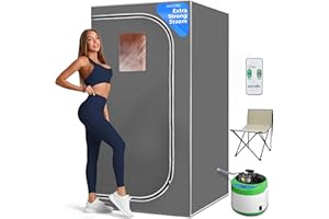 SereneLife Portable Steam Sauna, One Person Home Sauna Box with Free Heating Foot Pad and Portable Chair