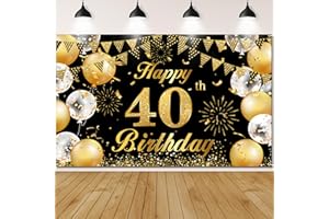 GLAUSTALOS Striscioni Buon Compleanno 40 Anni Decorazioni Compleanno 40 Anni Oro Nero, Feste Compleanno 40 Sfondo Happy Birthday Addobbi Decorazioni per Donna Uomo 180×110 cm
