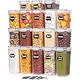 Lifewit 18pcs Airtight Food Storage Containers with Lids, Plastic Cereal Storage Containers with Labels Marker for Flour Sugar Dry Food in Kitchen Pantry Cabinet Organization, BPA Free