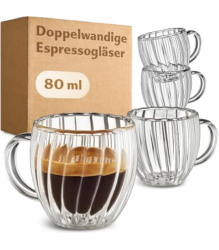 Bodum Canteen 2er-Set Doppelwandige Glastassen – 0,2 L, Mit Henkel, Hitzebeständig, Spülmaschinengeeignet