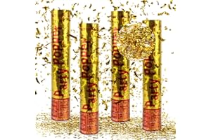 Confetti Cannons Gold, Fewlew Confetti Cannons*4, Party Poppers Gold, Handheld Confetti Tube, for Weddings, Parties, Baby Showers, Christmas, Birthday Parties