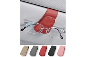 JEJA Uchwyt na Okulary Samochodowe, Skórzany Klips do Okularów Samochodowych, Uchwyt na Okulary Przeciwsłoneczne do Samochodu Klips, Czerwony