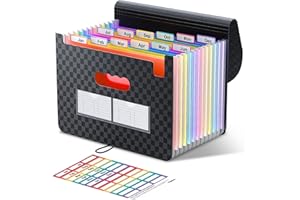 ThinkTex Accordian File Organiser, 12 Pockets Expanding File Folders, Portable Monthly Bill Receipt Organiser, Colorful Tabs, Letter/A4 Size