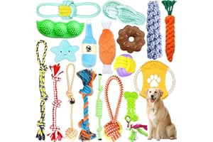 CIRULLI Set di 18 giocattoli per cani, realizzati in cotone naturale, non tossico e inodore, giocattoli da masticare indistruttibili, giocattolo per cani di taglia piccola/media