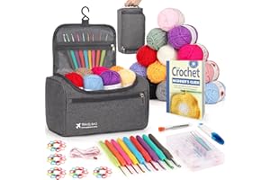 Reessy Crochet Kits for Beginners Adults, 88 PCS Crochet Kit include Instructions Crochet Hooks 15Pcs × 25g Yarn Storage Bag and Knitting Accessories, Complete Beginners Crochet Kit - Grey