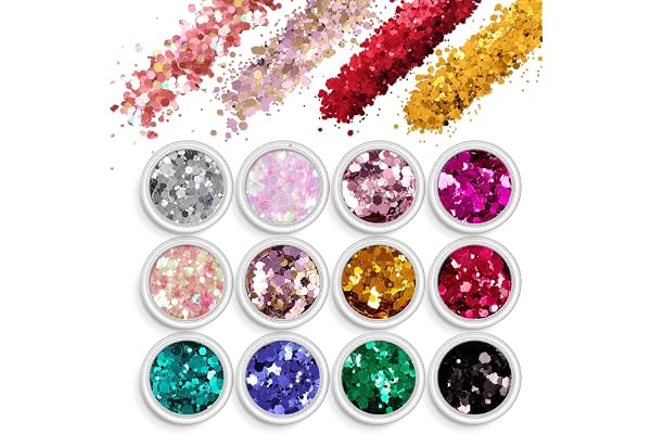 AOOWU Paillettes de Corps, 12 Couleurs Maquillage Paillettes Set, Fluorescent Paillette pour Visage, Fluorescent Paillette pour Visage, Corps, Cheveux, Halloween, Fête, Noël,#08
