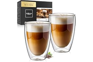 ElbFuchs® Tazas de cristal (2x 450ml) pared doble | Para café con leche, té o capuchino | Idea de regalo original para mujer, madre, boda o cumpleaños