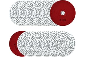 SANLEETEK Wet Diamond Polishing Discs - 12 Pieces 100 mm Diamond Polishing Pad Grit 100 for Granite Marble Artificial Stone Quartz for Angle Grinder