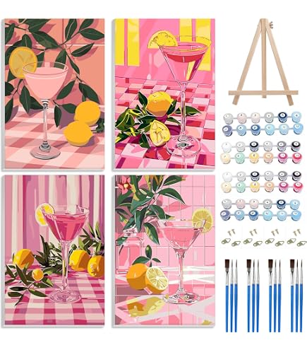 JATOK Lot de 6 kits de peinture par numéros pour adultes - Kits de peinture pour débutants sur toile colorée claire - Peinture à pigments acryliques faciles à faire soi-même pour décoration