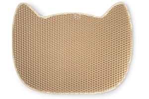 GLÜCKPET Alfombra para Arena de Gato, Beige, Forma de Gato, 65 x 40 cm, Doble Capa, Impermeable, Antideslizante