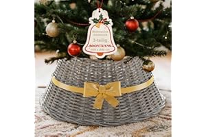 ‎SOONTRANS Soontrans Weihnachtsbaum Rock mit Schleifenband, Magie unter deinem Weihnachtsbaum, Weihnachtsbaumständer Abdeckung aus Weide mit Haken, Weihnachtsbaum Kragen H26 x Ø40 cm, 3-teilig (Grau)