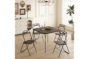 H.J WeDoo 5 Piece Dining Table Set, Folding Dining Table and Chairs Set 4, Metal Frame, No assembly required, Easy to Fold, for Home, Office, Dining, Outdoors, 86×85.5×71cm