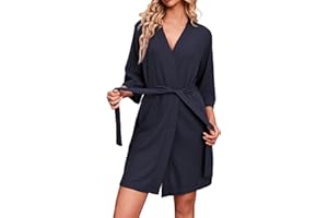 Ekouaer Bademantel für Damen Waffelstrick Morgenmantel Lässig Robe Hochzeit weich leicht knielang Loungewear S-XXL