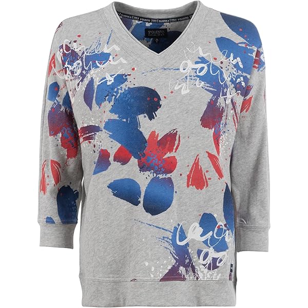 S'questo Leichtsweat 3/4 Arm - Navy Streifen Sweatshirt Aus Autumn Flowers Kollektion
