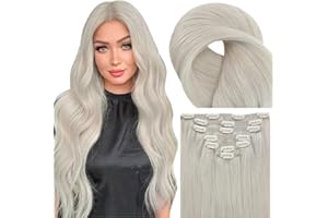 ‎FSHINE Fshine Clip Extensions Echthaar Blond 60cm 24zoll 120g Remy Extensions Echthaar Clip in Weiße Blondin Voller Kopf 7 Tressen Doppelt Tressen Haarverlangerung Echthaar Clips #1000