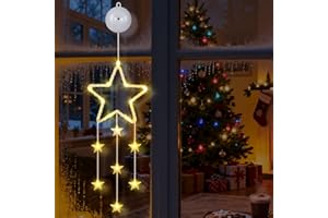 Tacobey LED Weihnachtsbeleuchtung Fenster, Stern Fenster Beleuchtet mit Batteriebetriebene, Timer, 8 Modi, Fenster Lichterkette Warmweiß Innen für Weihnachtsdeko