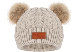 CIATBYYJ Gorro de invierno para niños y niñas, gorro de pompón cálido, gorro de punto suave, gorro de invierno con dos pompones para niñas y niños
