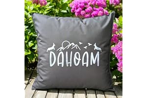 My Oma Outdoor Kissen wasserfest in 45x45 | Design Dahoam | Wetterfester Kissenbezug in anthrazit | Deko Kissen (ohne Füllung) mit Bergpanorama als Geschenk zur Hochzeit | glänzender Druck