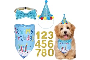 LUSOFIE Dog Birthday Bandana, Dog Birthday Hat, Boy Dogs Party Birthday Numbers Hat Bow Tie for Pet Puppy Cat Birthdays Party Decorations, Pet Costumes Headwear Accessories(Light Blue C)