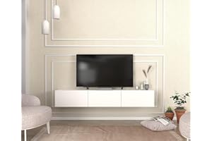 DORPEK Newport Tv Stand 180 Cm, Wall Mounted Tv Unit with Cabinet, Floating Media Stand with 3 Closed Storage Shelves, Entertainment Unit for Living Room, Bedroom and Dining Room (White)