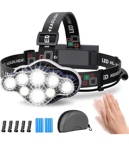 Lampe Frontale Rechargeable 22000 Lumens - 10 LED, 10 Modes, étanche IPX4 - Pour Camping, Randonnée, Vélo
