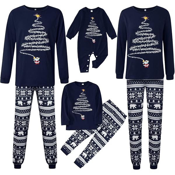 Pyjama De Noël Famille Assorti En Coton - Ensemble Parent Enfant Bébé Pour Fêtes Festives