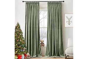 PONY DANCE Cortinas Terciopelo para Riel Cortinas Salon Modernas 2 Piezas Cortina Opaca Termica Aislante Cortinas Habitacion Matrimonio Cortina Ventana (300 g/m2), 132x260 CM, Verde Salvia