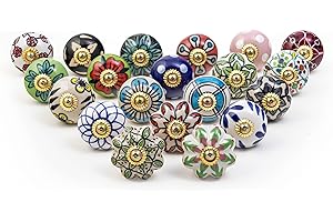RAJRANG BRINGING RAJASTHAN TO YOU Multicolor Keramik-Schrankknöpfe Packung mit 20 Kommodenschubladen- und Möbelgriffen Handbemalte antike Boho-Schrankknöpfe
